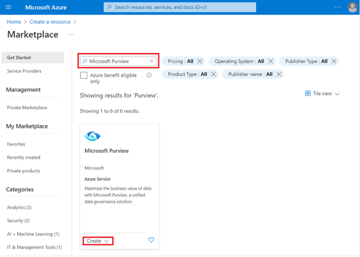the marketplace in microsoft purview