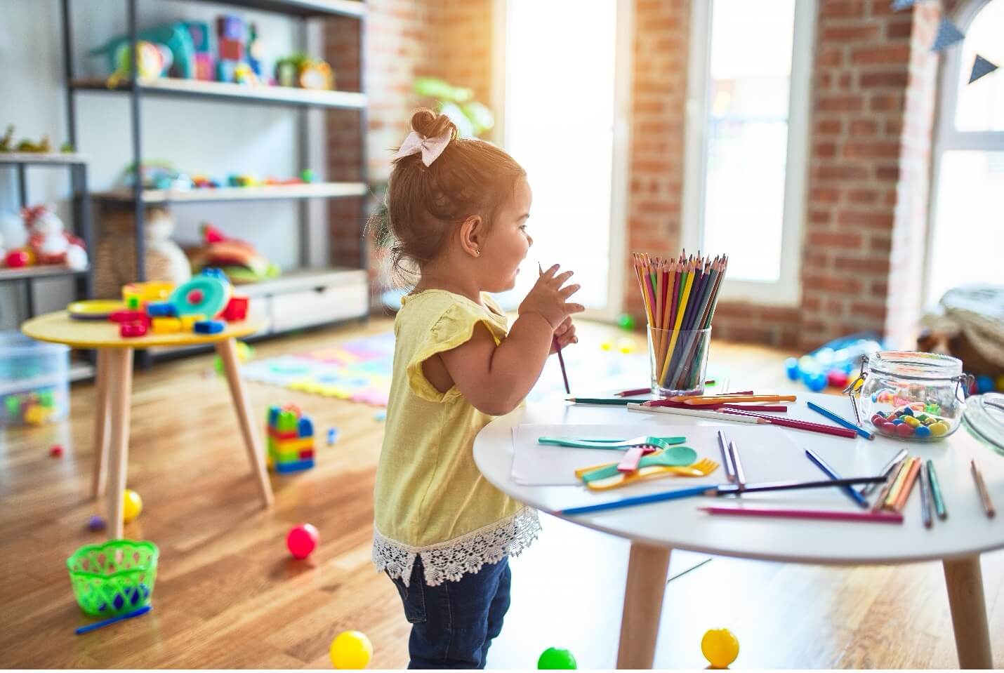 child playing at table