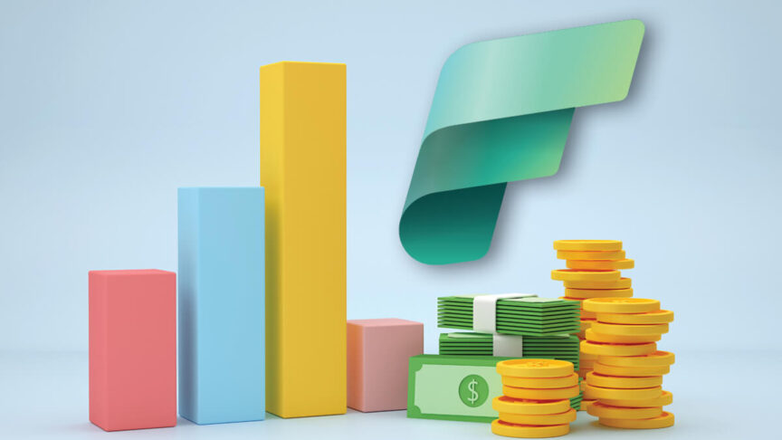 Microsoft Fabric Logo with graphs and money