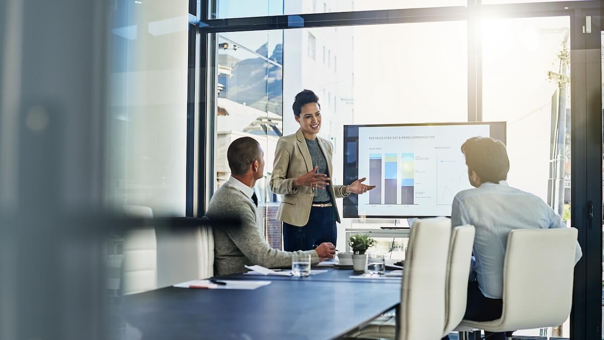 woman presenting dashboard view