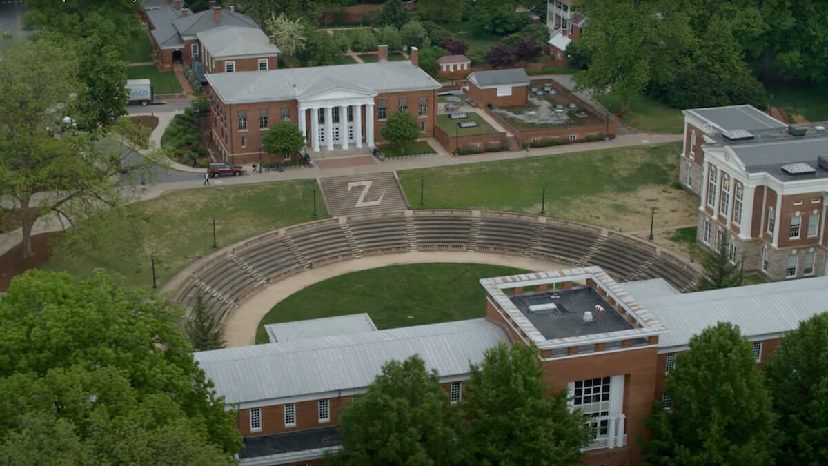 Ariel shot of the Batten Schoold of Leaderhip and Public Policy @ UVA