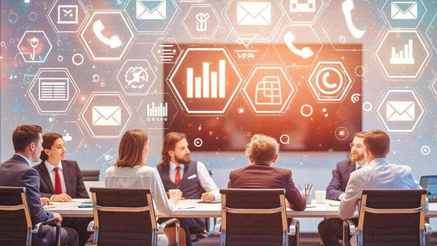 Business professionals reviewing CRM software features on digital devices, illustrating the value of CRM solutions for business growth.