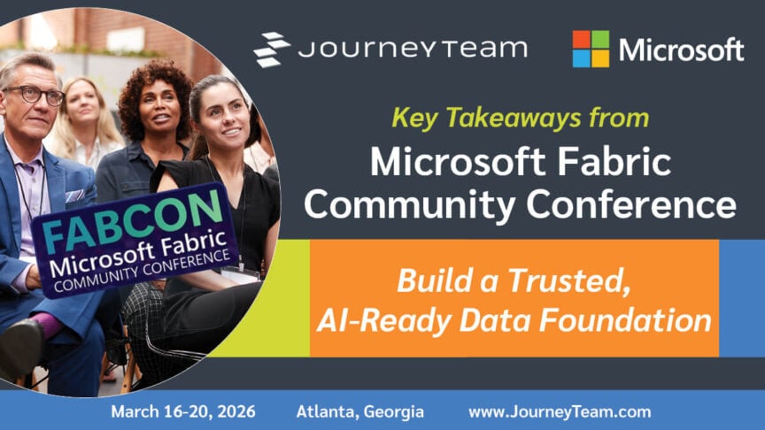 Power Platform Conference banner featuring event title, colorful geometric design elements, and promotional text for Microsoft business solutions.