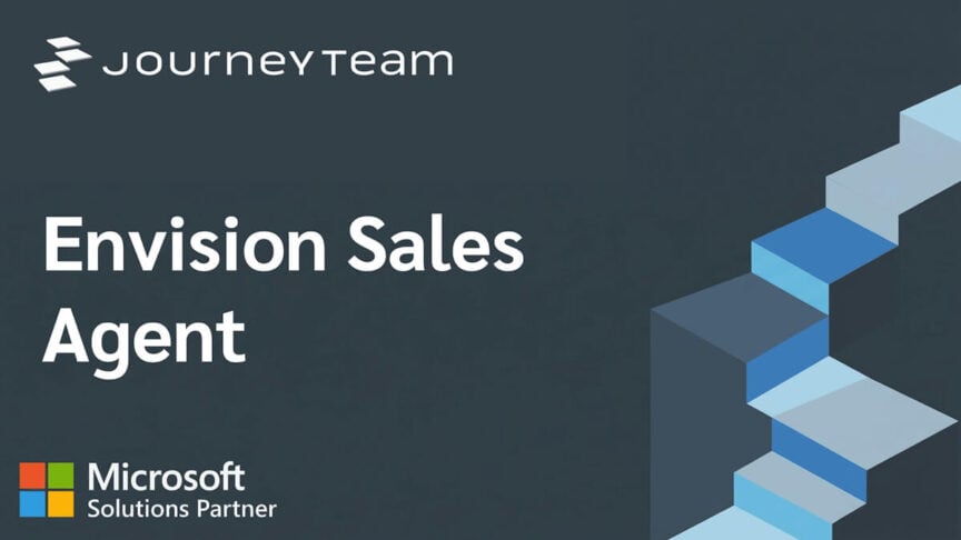 Envision Sales Agent webinar promotional banner featuring bold text, JourneyTeam logo, and abstract digital graphics highlighting the theme of modern sales technology.