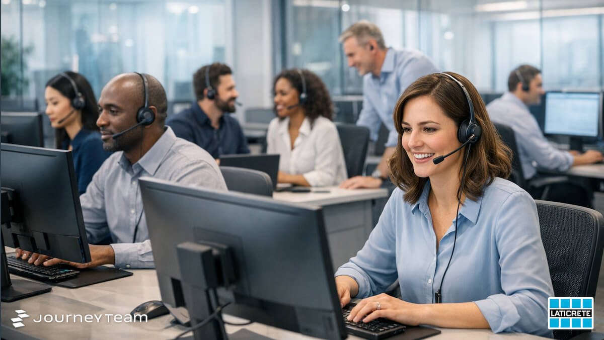 Contact center showing customer service representatives working on calls