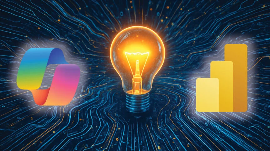 A promotional graphic for a Power BI Copilot webinar by JourneyTeam, showcasing event title and branding with a clean, modern design emphasizing data analytics and AI capabilities.