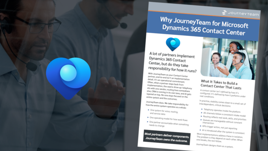 Why JourneyTeam for Contact Center (CCaaS)” overview cover showing team collaboration on AI-powered contact center and telephony strategy