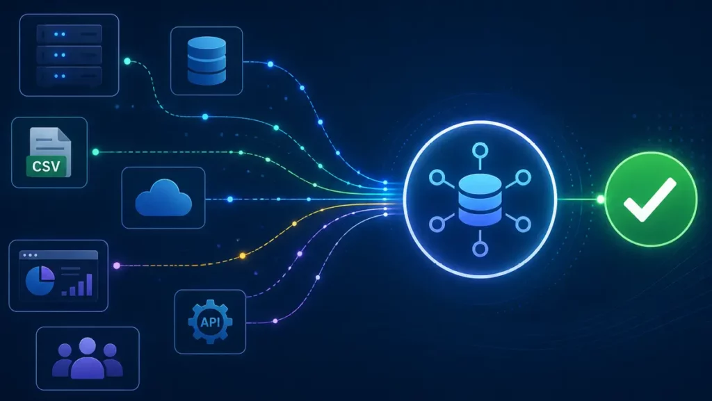Azure cloud migration success concept with modern digital network graphics and blue cloud icons, symbolizing secure data transfer and scalable cloud solutions.