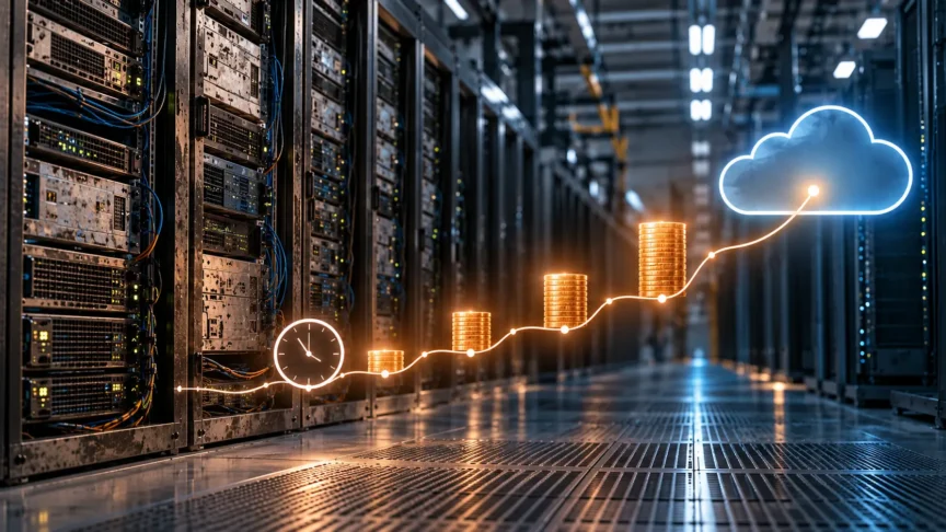 Data center servers with rising costs illustrating the expense of delaying a Dynamics GP cloud migration.